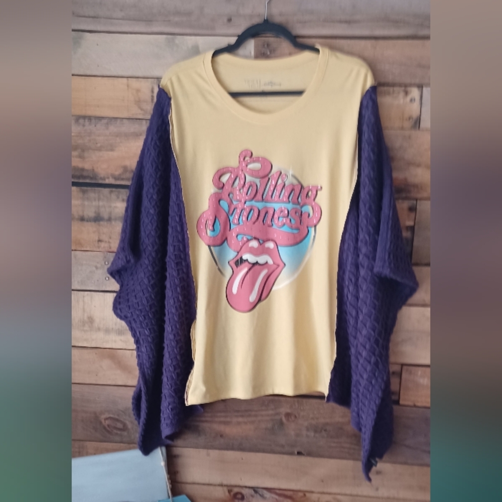 Upcycled Time and Tru Rolling Stones Purple Graphic Tee Top - Picture 3 of 8